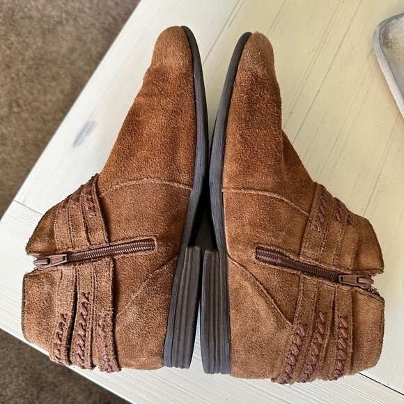 Minnetonka Women's Dixon Brown Suede Leather Boot Zip Ankle Bootie Boho Tan  10 - Picture 11 of 13